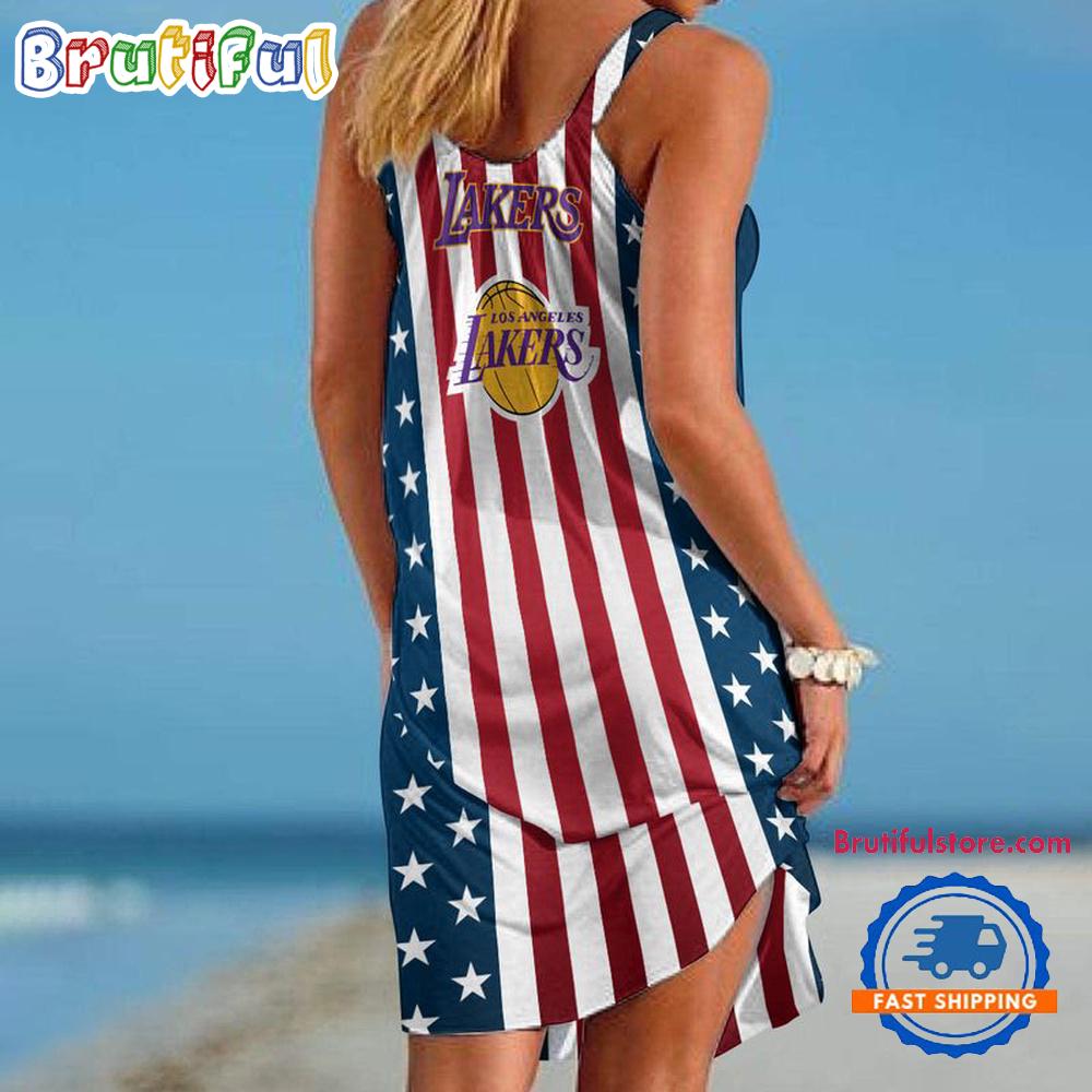 Los Angeles Lakers In My Veins USA In My Heart Independence Day Women's Summer Beach Sling Dress
