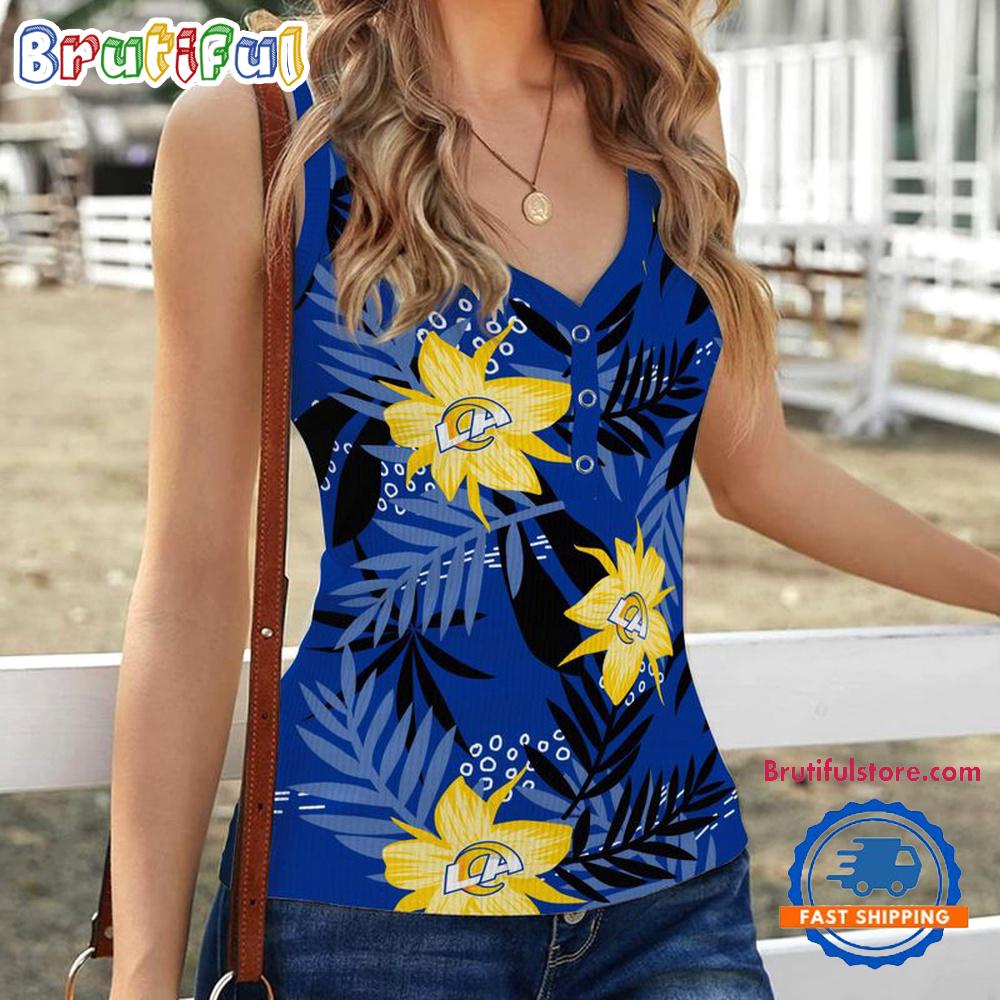 Los Angeles Rams Hibiscus Pattern Women's V-Neck Ribbed Tank Top