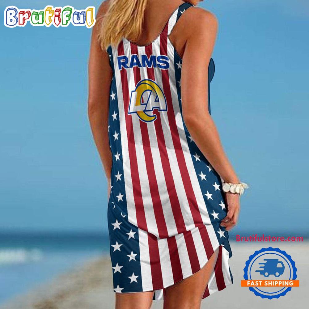 Los Angeles Rams In My Veins USA In My Heart Independence Day Women's Summer Beach Sling Dress