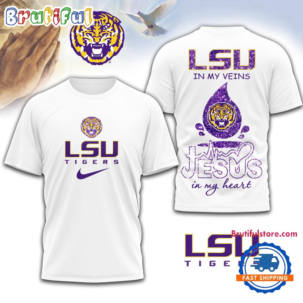 LSU Tigers Jesus In My Heart Unissex 3D Shirt