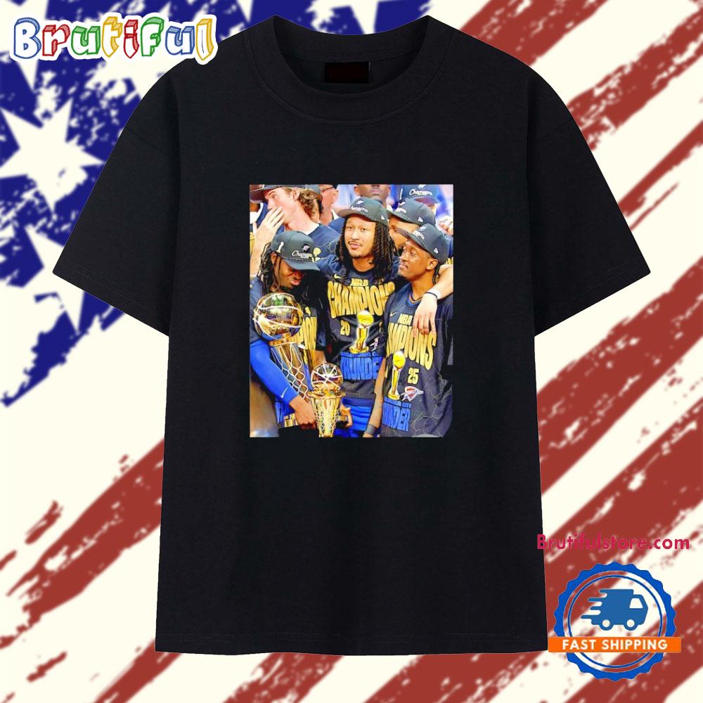 Luguentz Dort Jaylin Williams and Jalen Williams Oklahoma City Thunder 2025 NBA Finals Champions Game Frames T Shirt