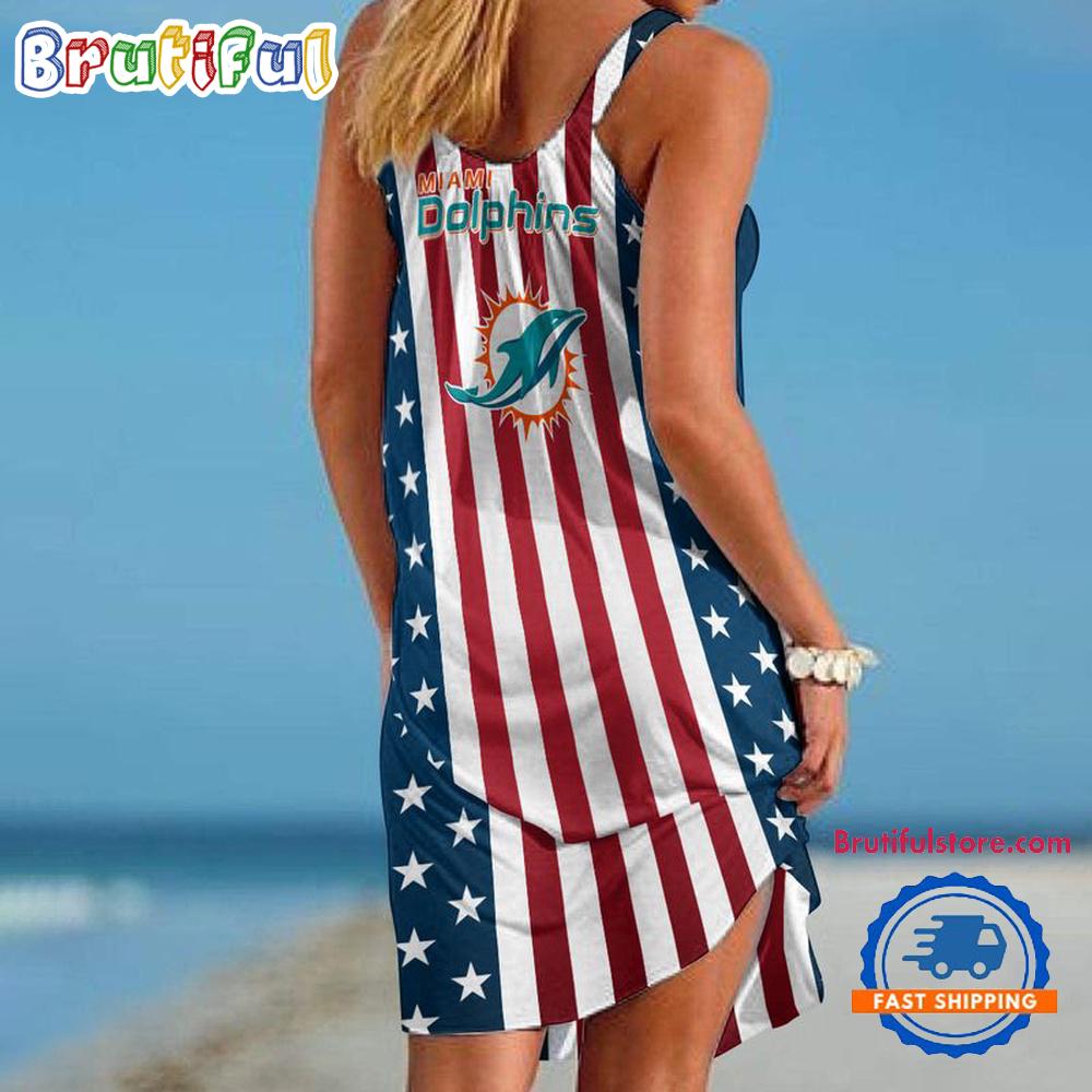 Miami Dolphins In My Veins USA In My Heart Independence Day Women's Summer Beach Sling Dress