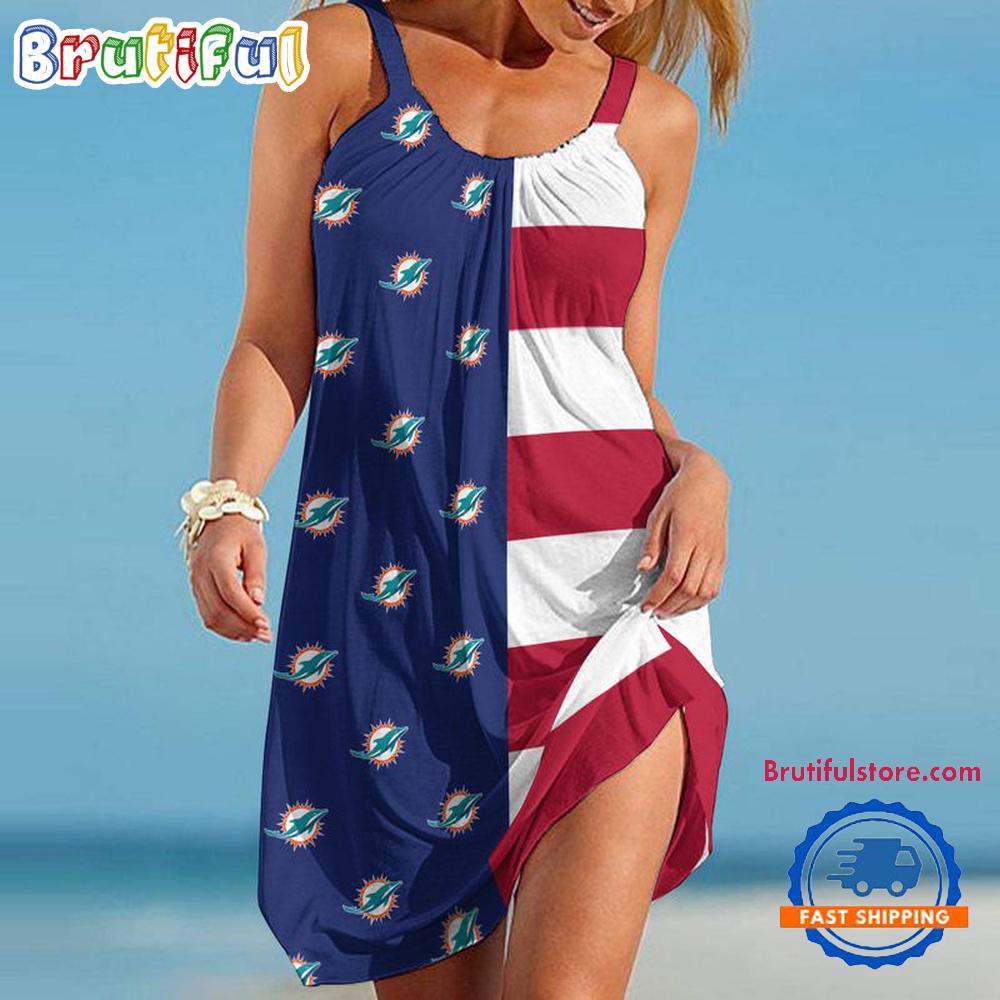Miami Dolphins USA Flag Design Women's Summer Beach Sling Dress