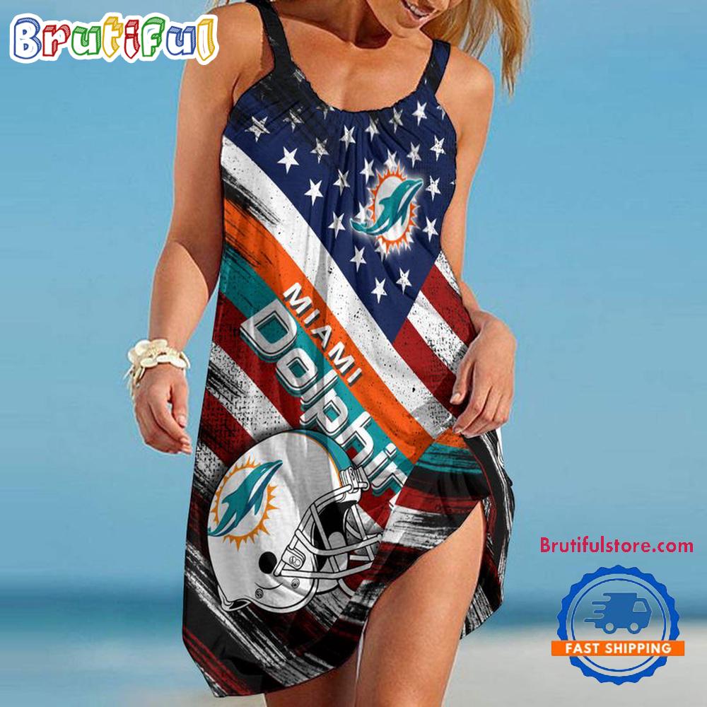 Miami Dolphins USA Independence Day Women's Summer Beach Sling Dress