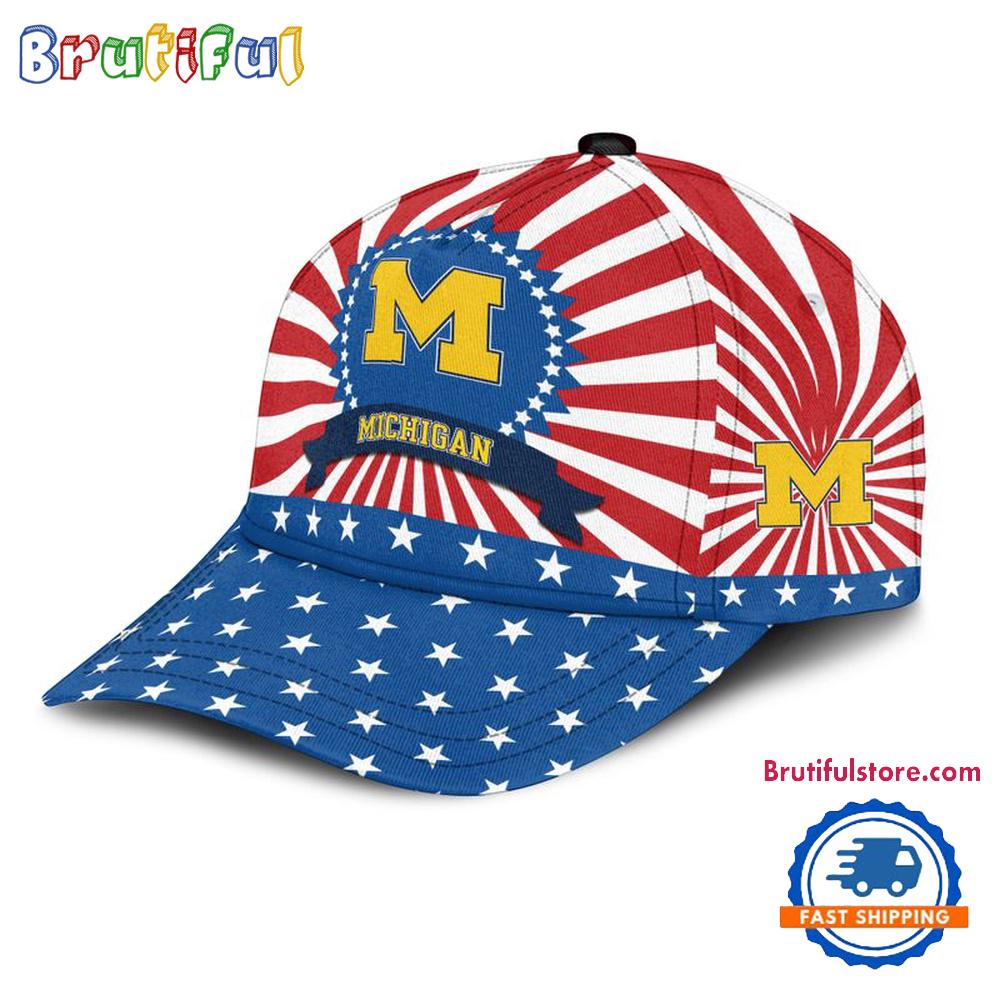 Michigan Wolverines American Flag Pattern Independence Day Baseball Cap