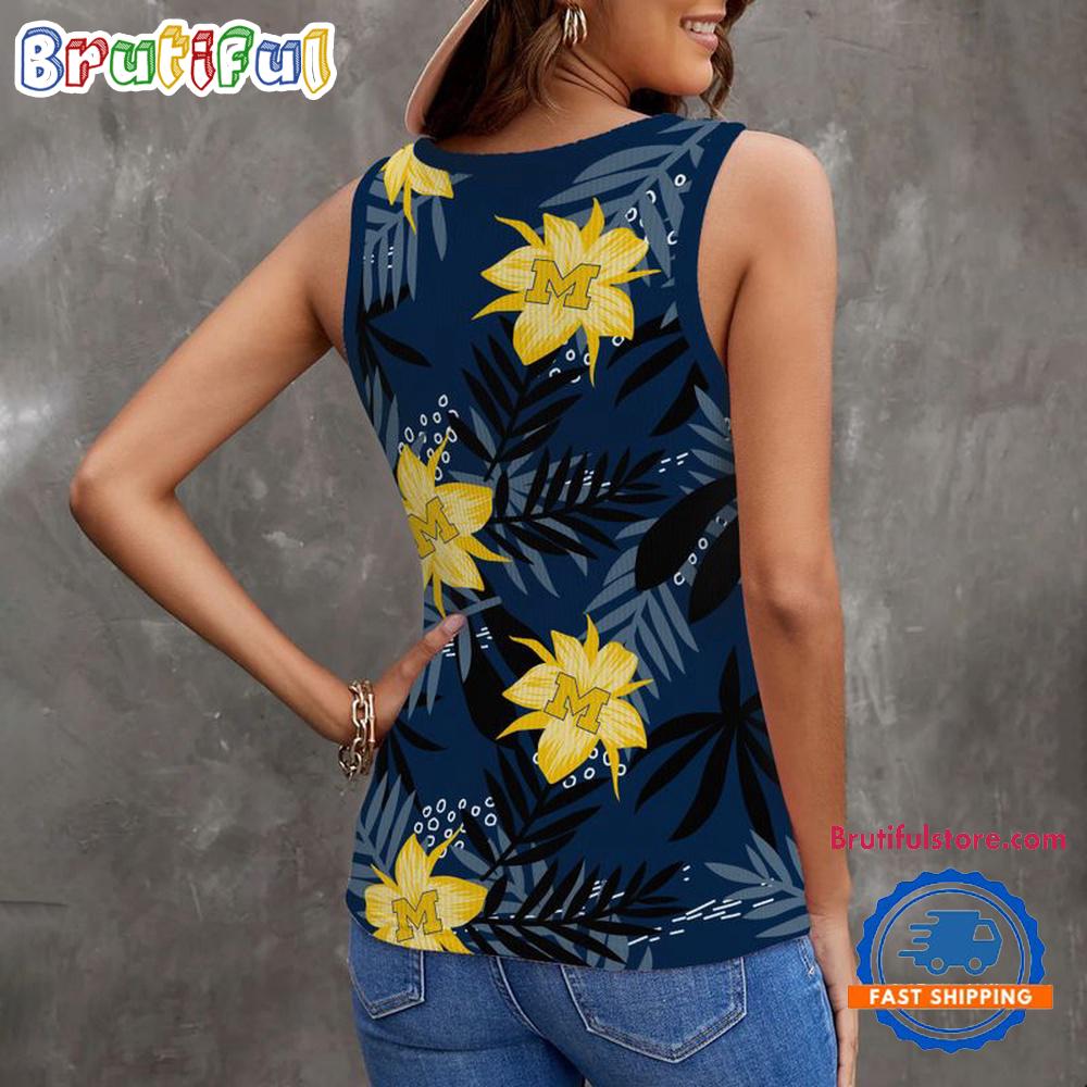 Michigan Wolverines Hibiscus Pattern Women's V-Neck Ribbed Tank Top