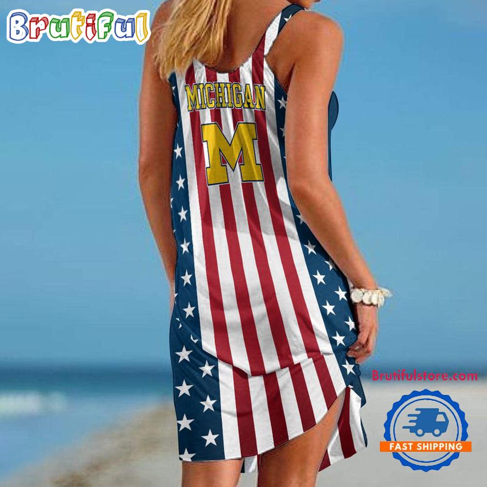 Michigan Wolverines In My Veins USA In My Heart Independence Day Women's Summer Beach Sling Dress
