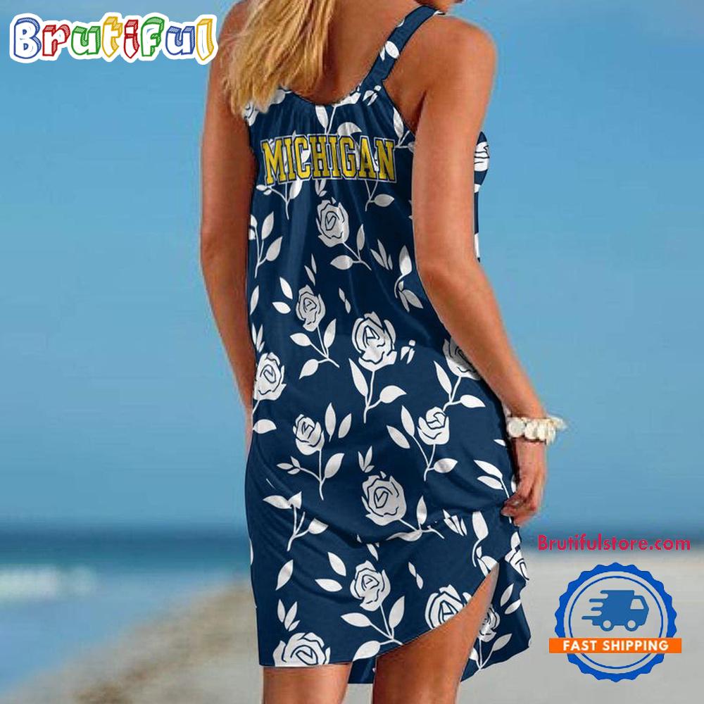 Michigan Wolverines Rose Pattern Women’s Summer Beach Sling Dress