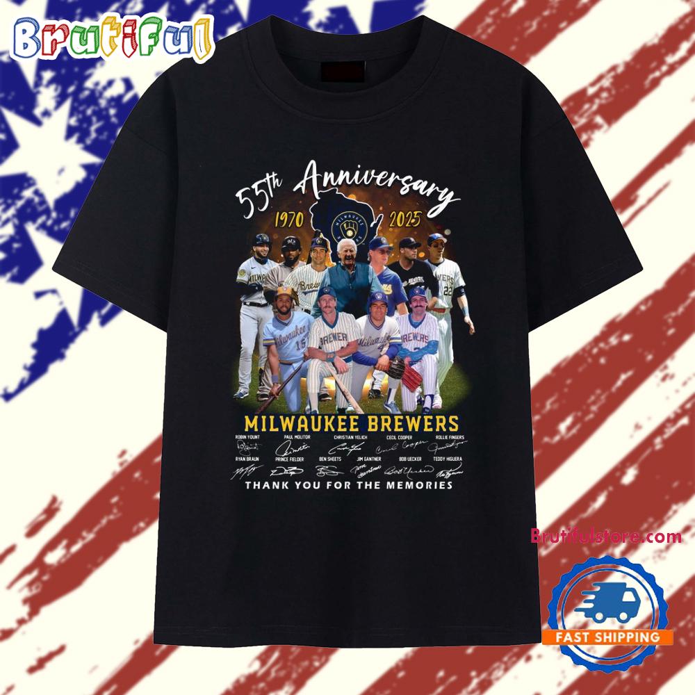 Milwaukee Brewers 55th Anniversary 1970-2025 Thank You For The Memories T Shirt