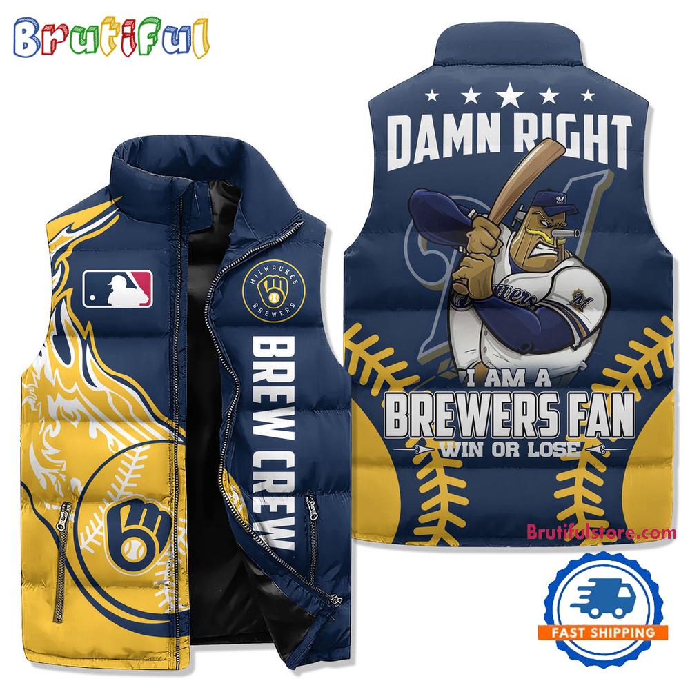Milwaukee Brewers Sporty Mascot Design Sleeveless Puffer Jacket