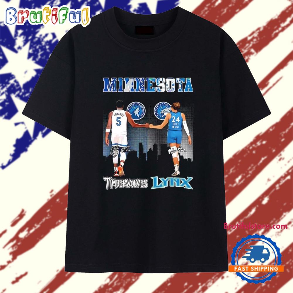 Minnesota Timberwolves Edwards and Minnesota Lynx Napheesa Collier Skyline Signatures T Shirt