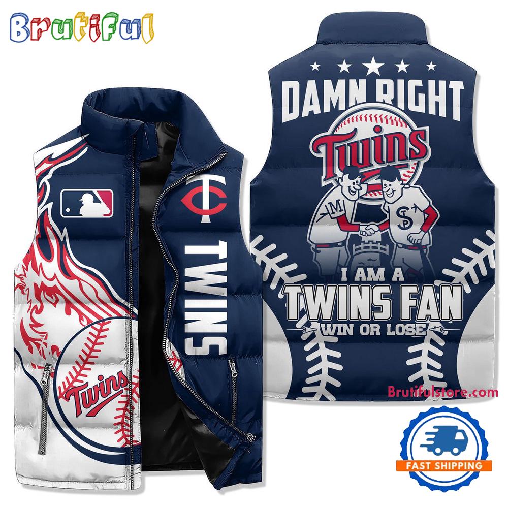 Minnesota Twins Sporty Mascot Design Sleeveless Puffer Jacket