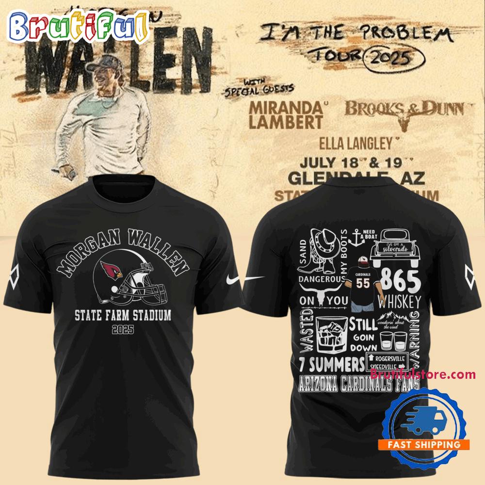 Morgan Wallen I’m The Problem Tour 2025 x Arizona Cardinals Black Shirt