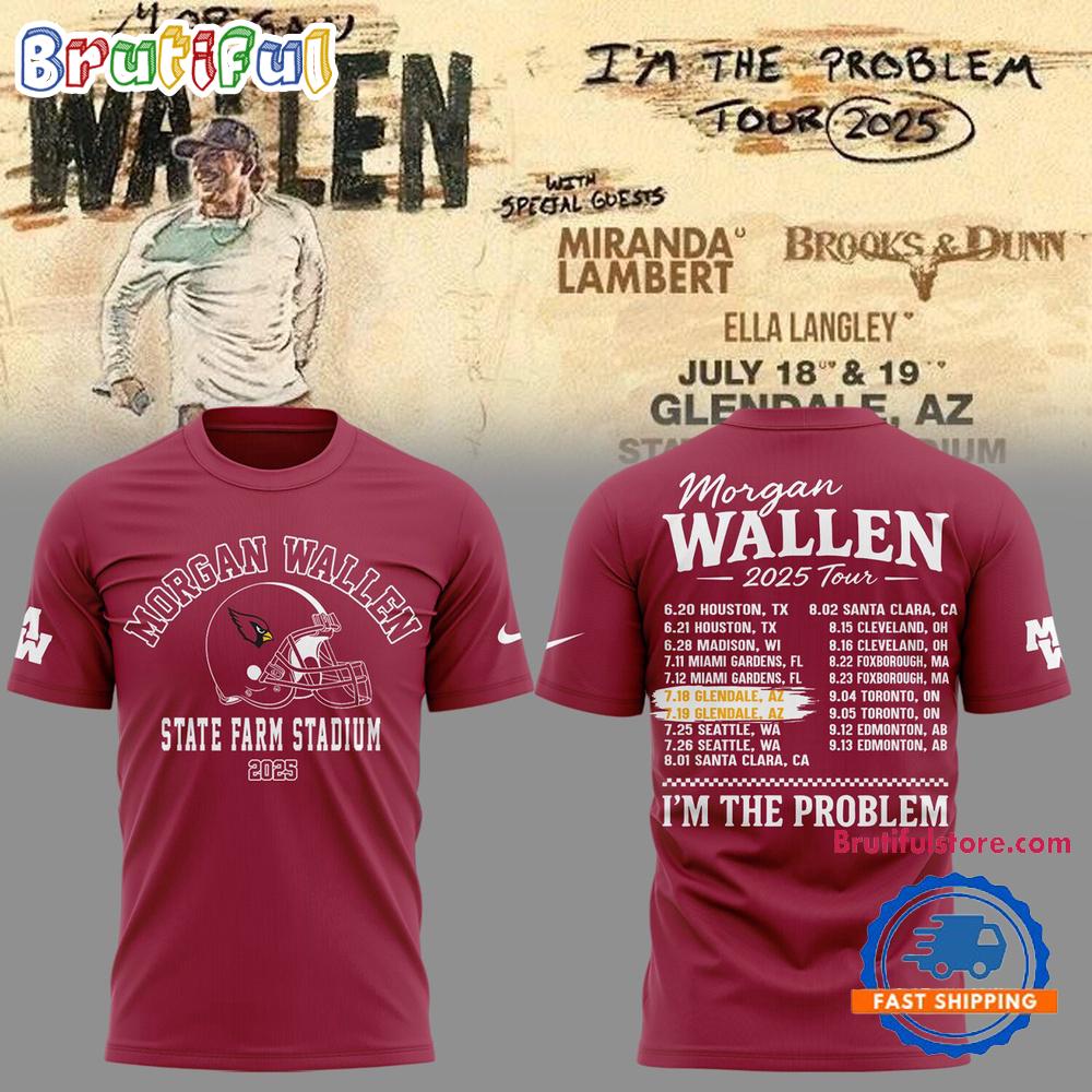 Morgan Wallen I’m The Problem Tour 2025 x Arizona Cardinals New Design 3D Shirt