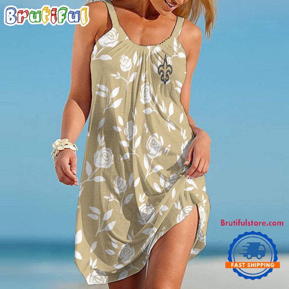 New Orleans Saints Rose Pattern Women’s Summer Beach Sling Dress