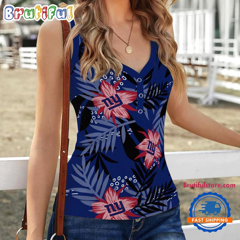 New York Giants Hibiscus Pattern Women's V-Neck Ribbed Tank Top