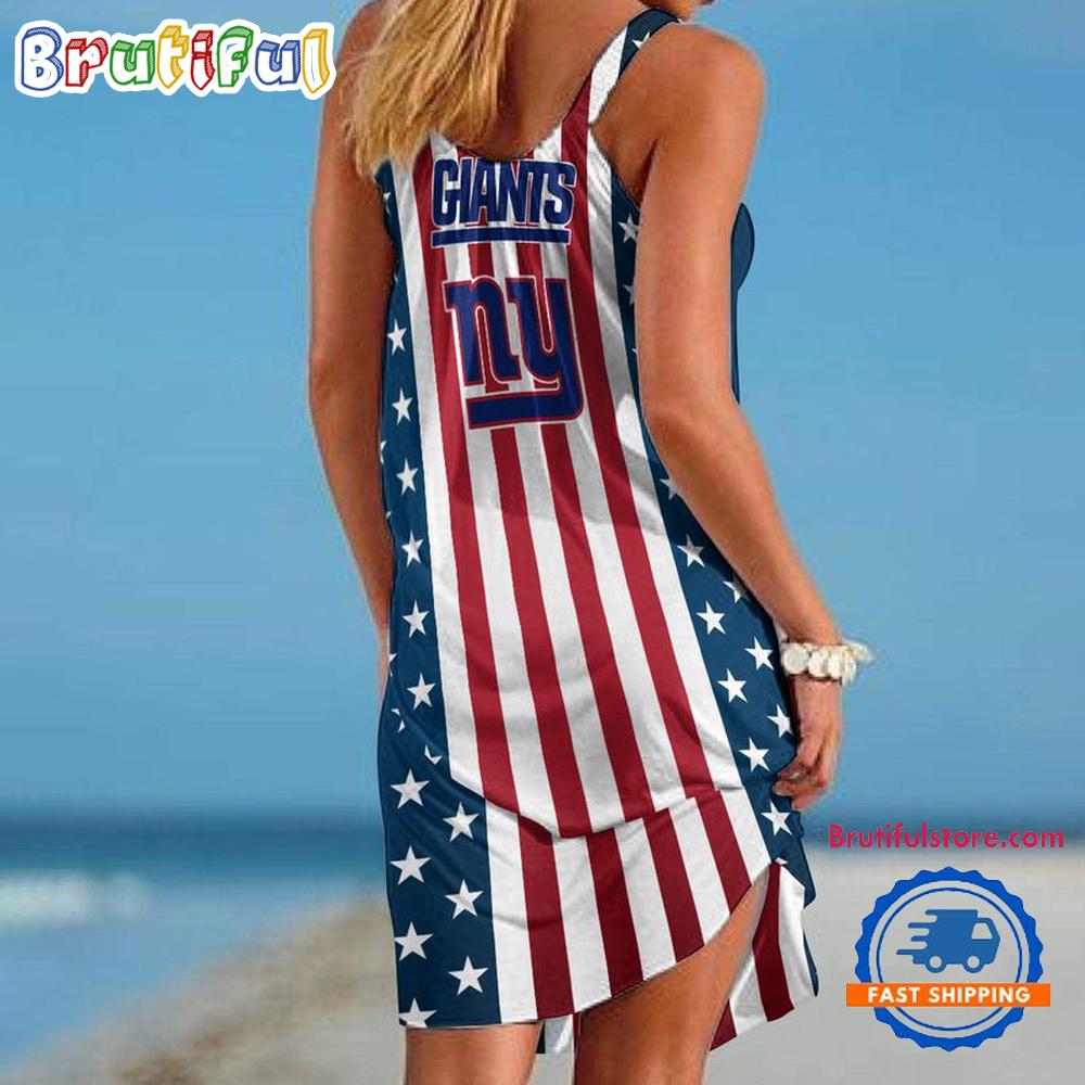 New York Giants In My Veins USA In My Heart Independence Day Women's Summer Beach Sling Dress