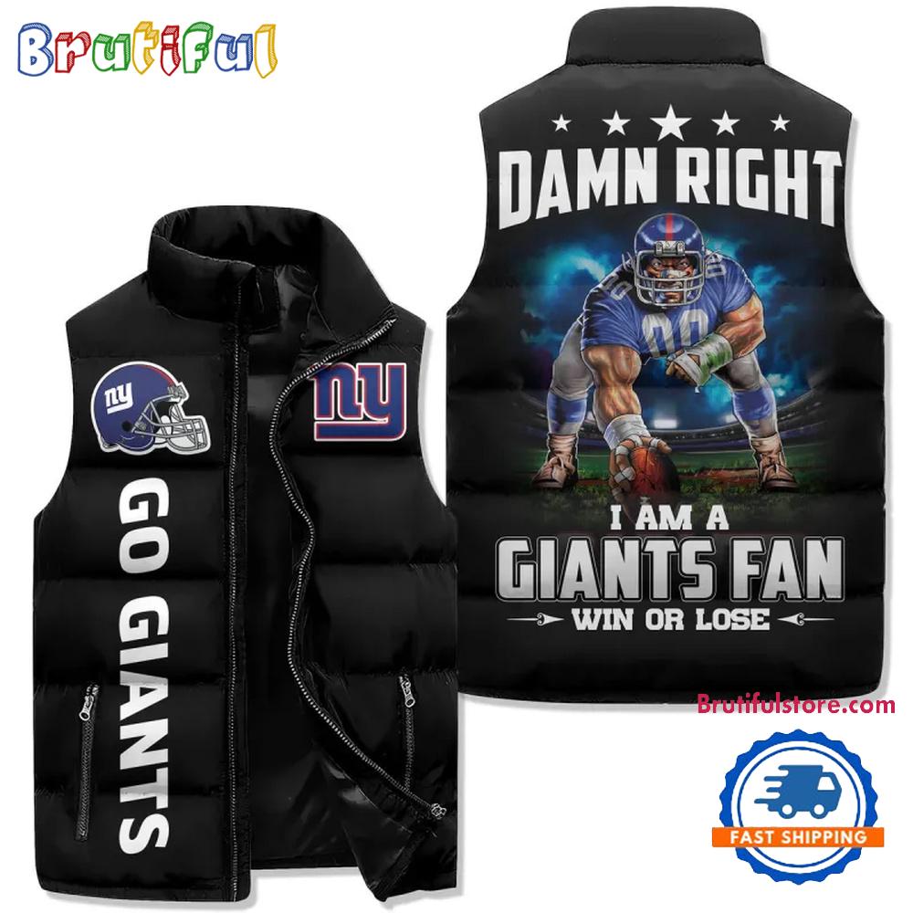 New York Giants Sporty Mascot Design Sleeveless Puffer Jacket