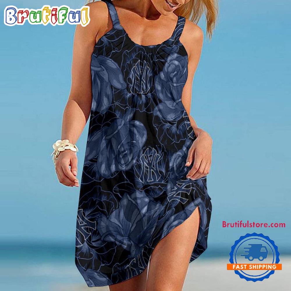 New York Yankees Flower Pattern Women’s Summer Beach Sling Dress