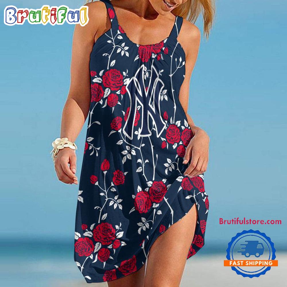 New York Yankees Flower Women’s Summer Beach Sling Dress