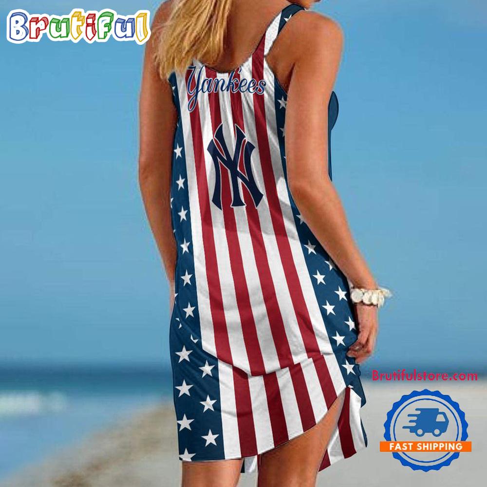 New York Yankees In My Veins USA In My Heart Independence Day Women's Summer Beach Sling Dress
