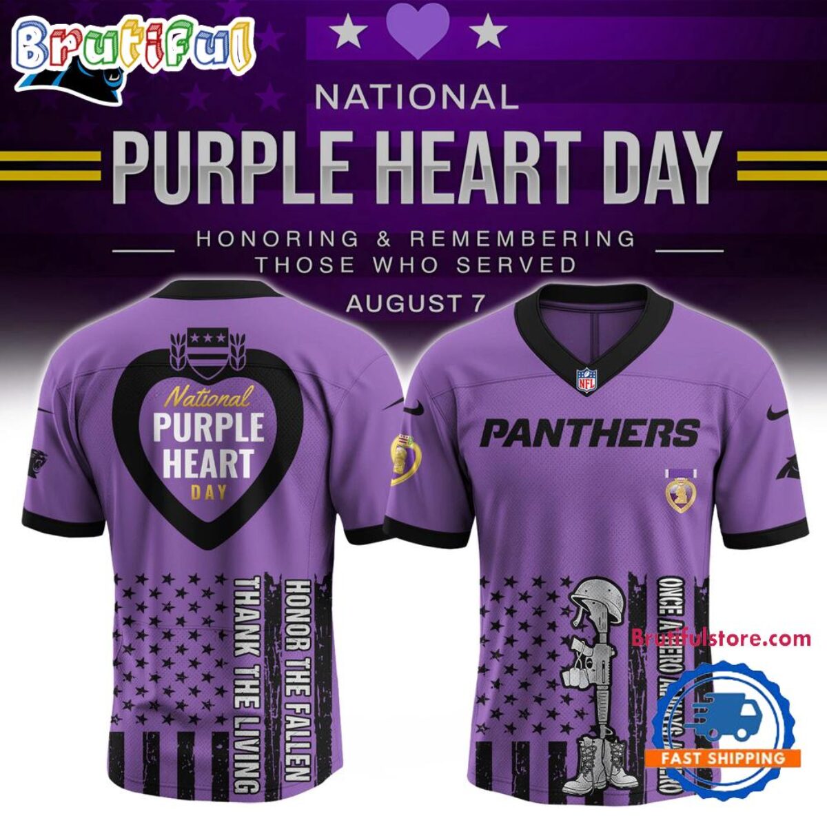 NFL Carolina Panthers Purple Heart Day Limited Edition Football Jersey
