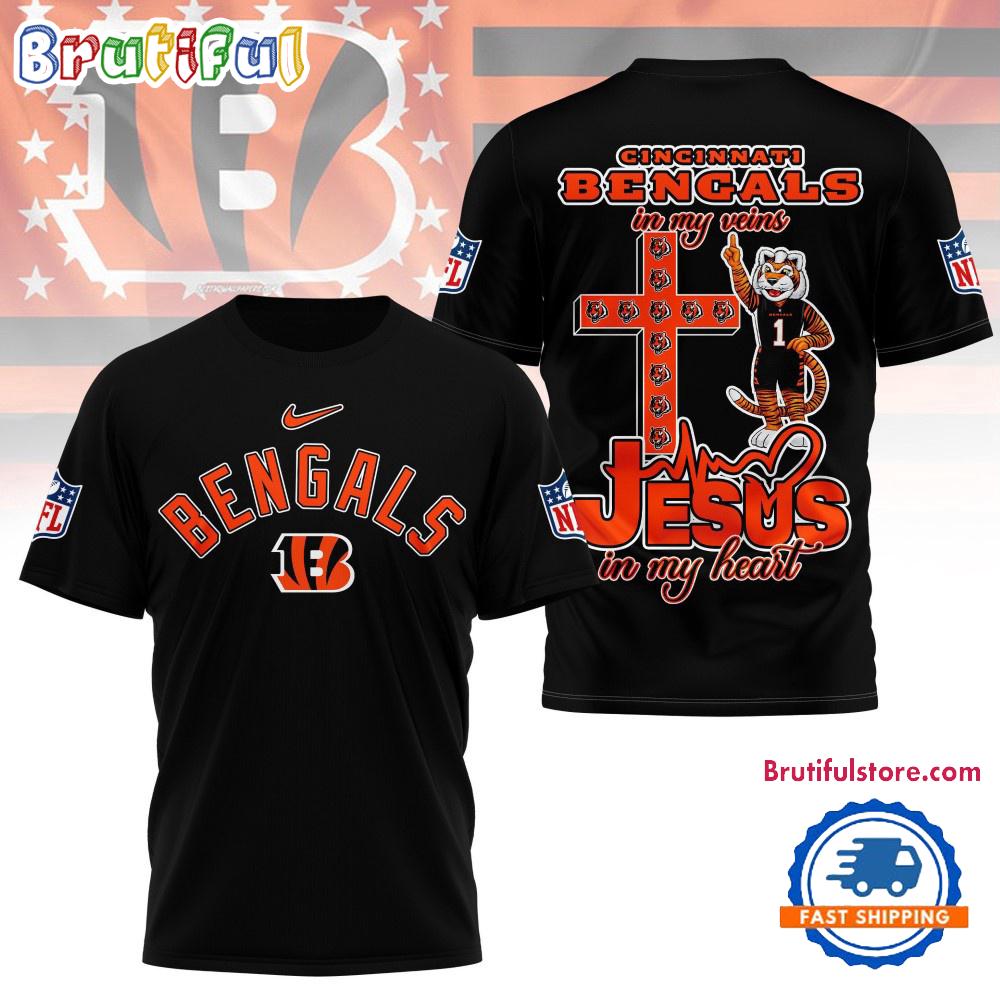 NFL Cincinnati Bengals Jesus In My Veins In My Heart All Over Print Shirt