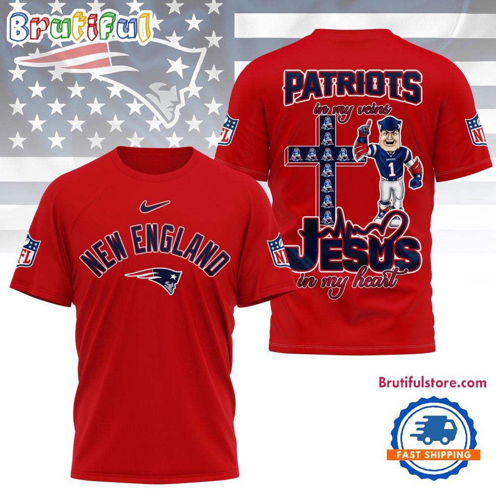 NFL New England Patriots Jesus In My Veins In My Heart All Over Print Shirt
