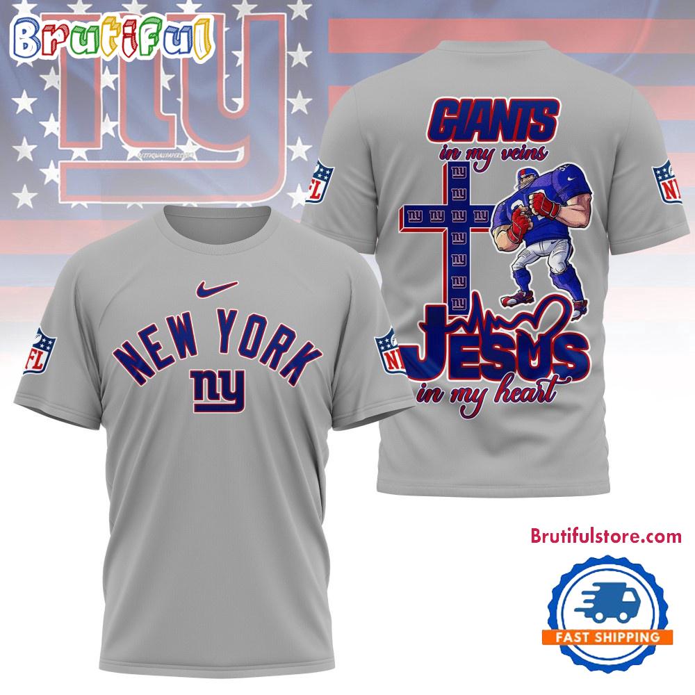 NFL New York Giants Jesus In My Veins In My Heart All Over Print Shirt