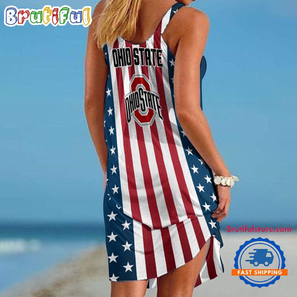 Ohio State Buckeyes In My Veins USA In My Heart Independence Day Women's Summer Beach Sling Dress