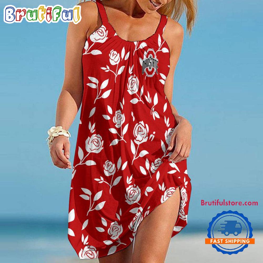 Ohio State Buckeyes Rose Pattern Women’s Summer Beach Sling Dress