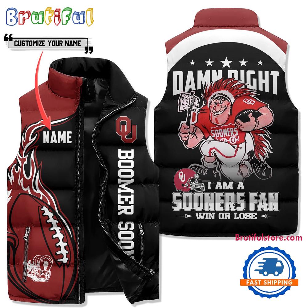 Oklahoma Sooners Custom Sporty Mascot Design Sleeveless Puffer Jacket