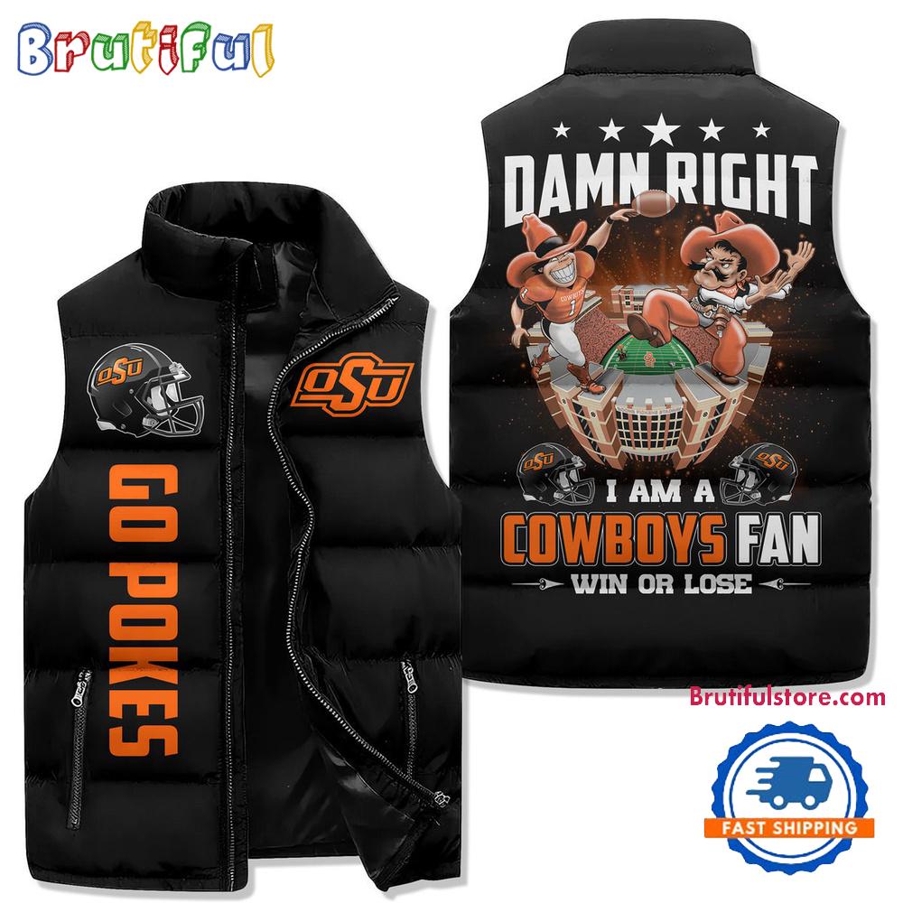 Oklahoma State Cowboys Sporty Mascot Design Sleeveless Puffer Jacket