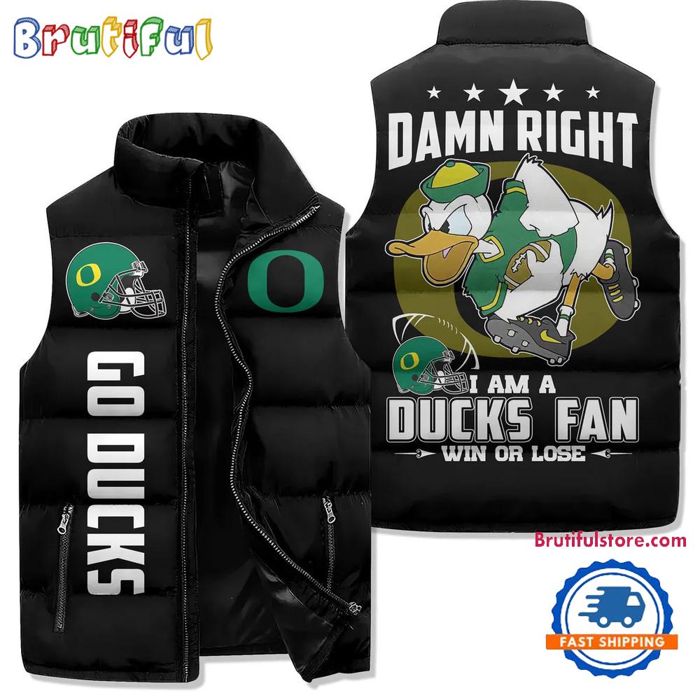 Oregon Ducks Sporty Mascot Design Sleeveless Puffer Jacket