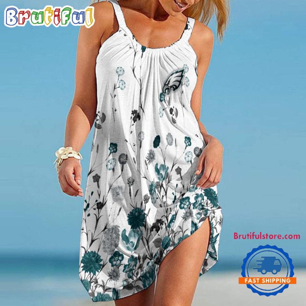 Philadelphia Eagles Flower Summer Beach Sling Dress