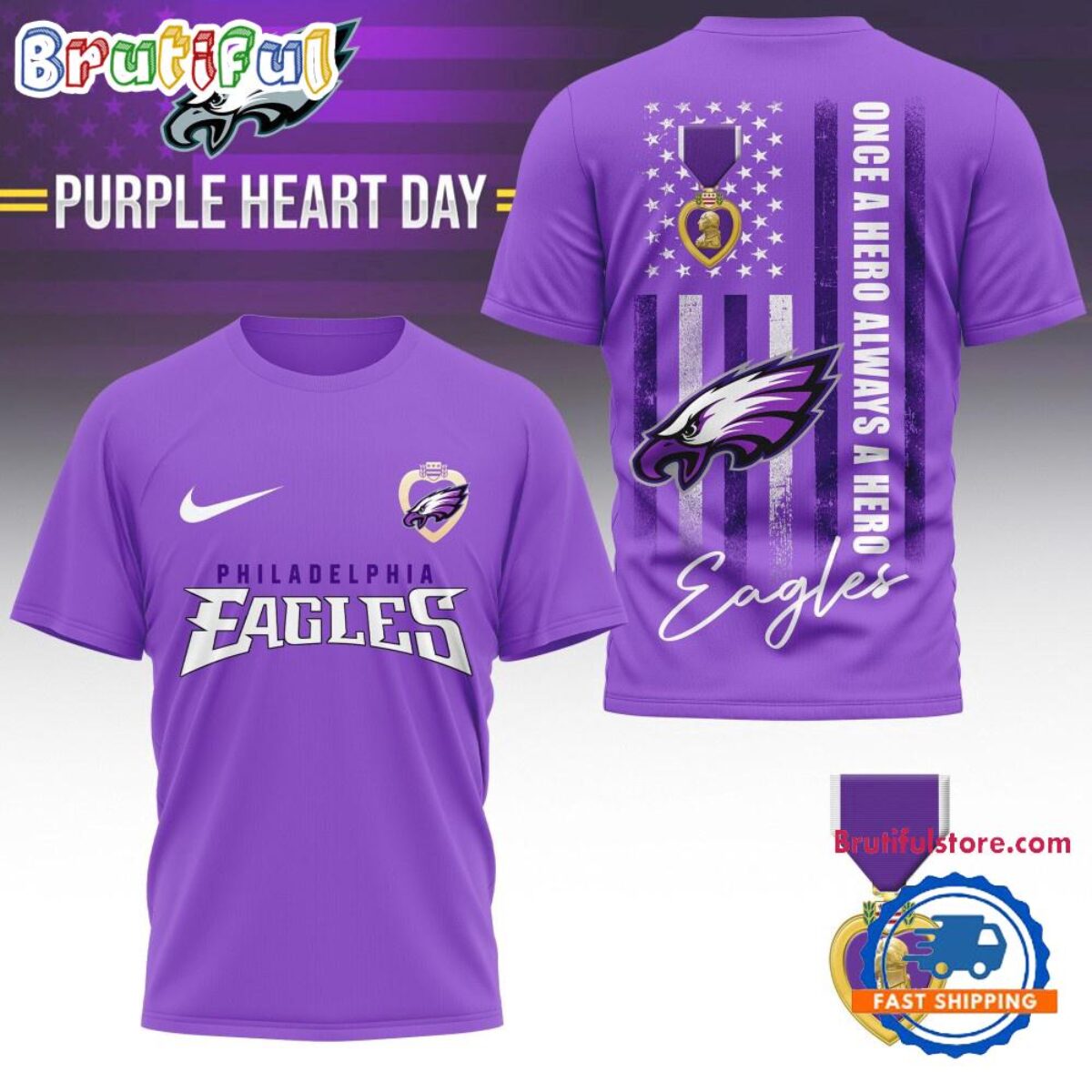 Philadelphia Eagles National Purple Heart Day Limited Edition 3D Shirt