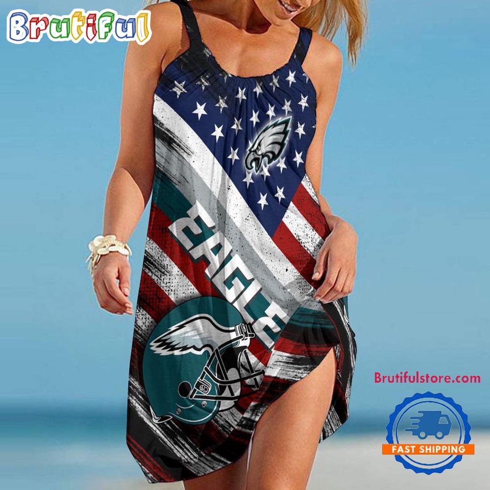 Philadelphia Eagles USA Independence Day Women's Summer Beach Sling Dress