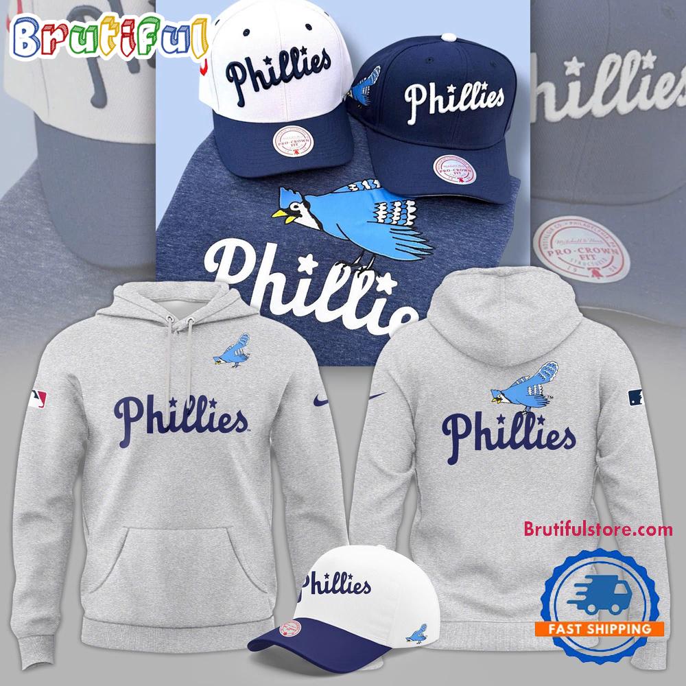 Philadelphia Phillies Grey Blue Jay Logo 40's Hoodie Shirt