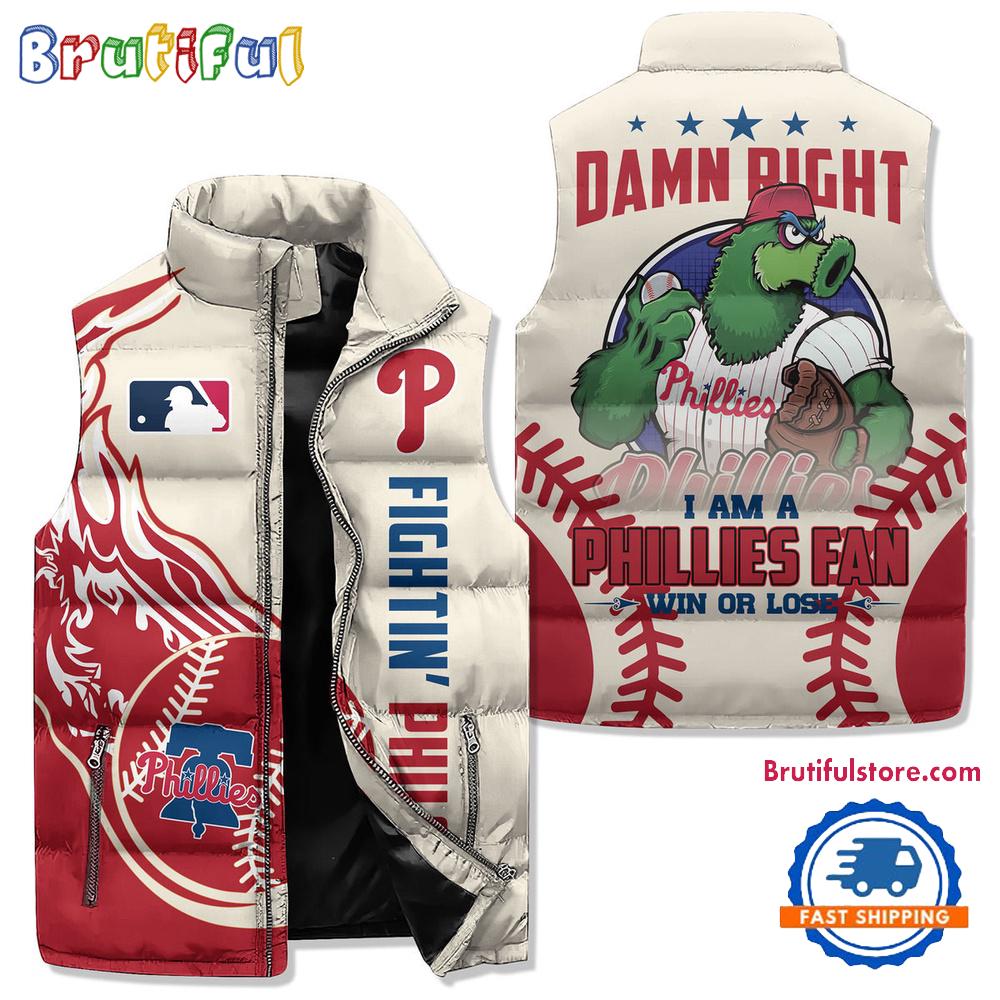 Philadelphia Phillies Sporty Mascot Design Sleeveless Puffer Jacket