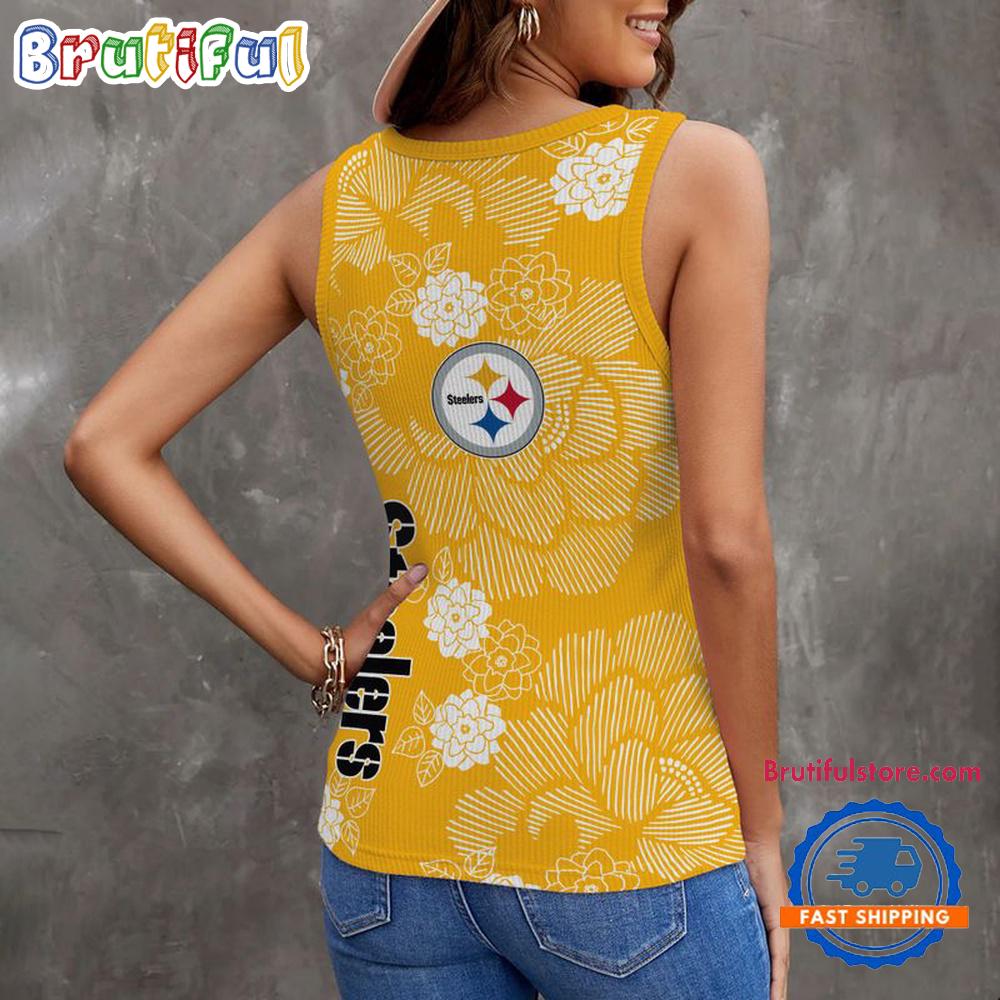 Pittsburgh Steelers Flower Pattern Women's V-Neck Ribbed Tank Top