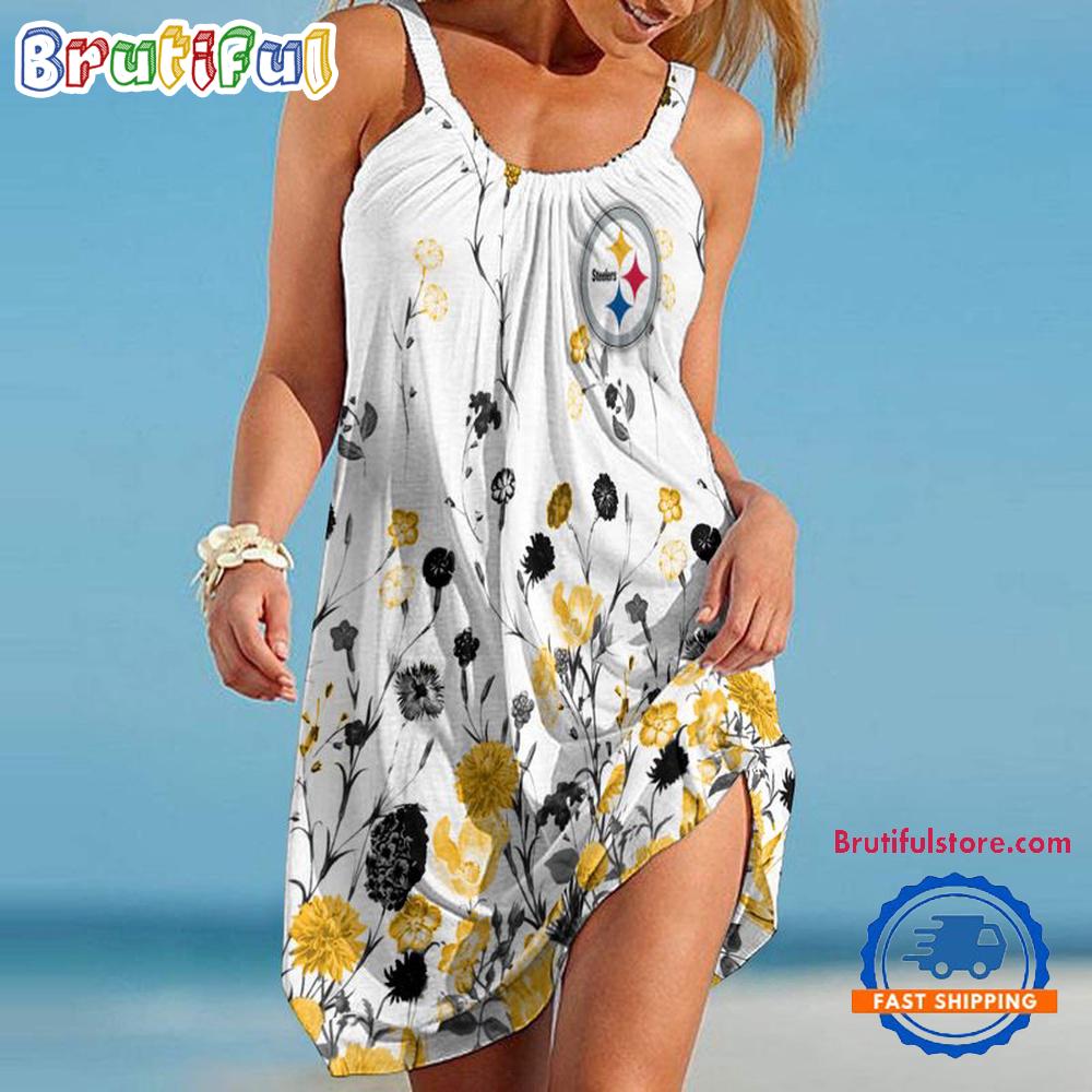 Pittsburgh Steelers Flower Summer Beach Sling Dress