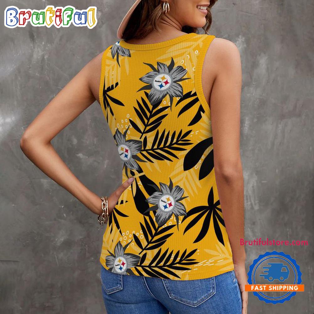 Pittsburgh Steelers Hibiscus Pattern Women's V-Neck Ribbed Tank Top