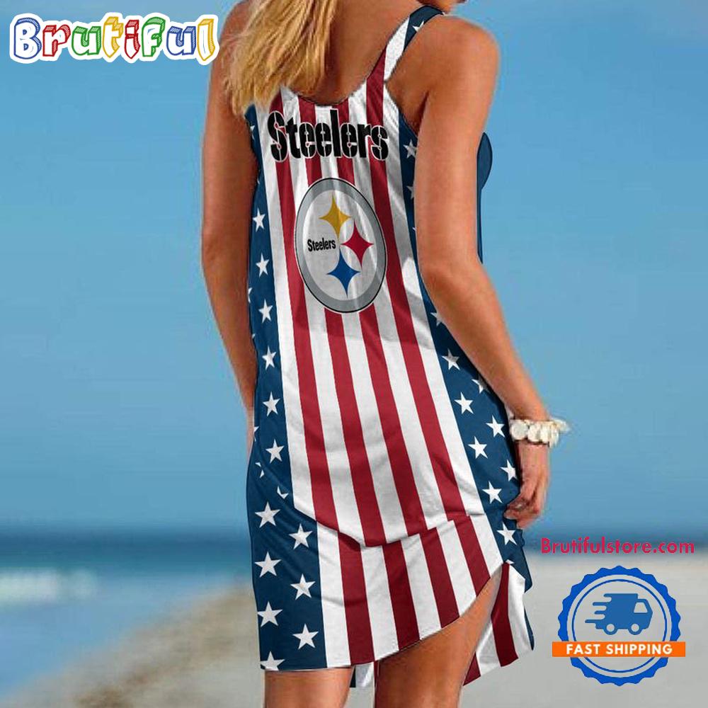 Pittsburgh Steelers In My Veins USA In My Heart Independence Day Women's Summer Beach Sling Dress