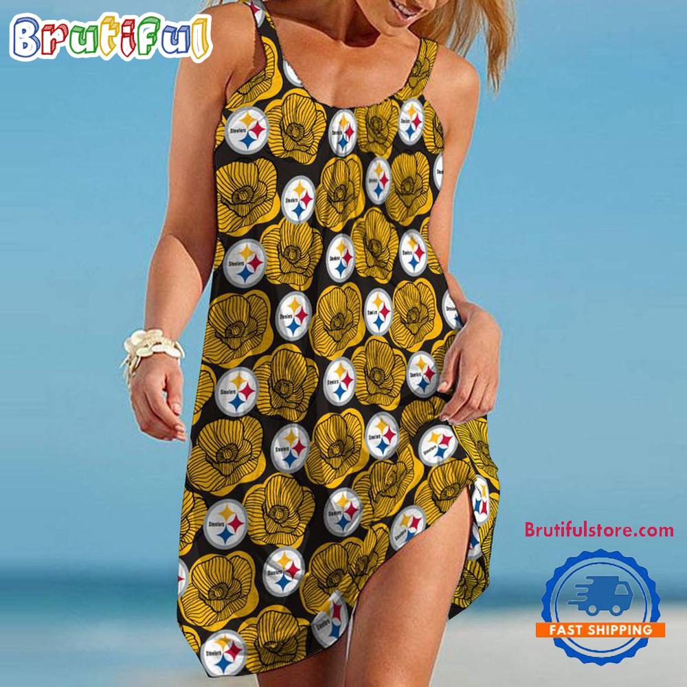 Pittsburgh Steelers Roses Summer Beach Sling Dress