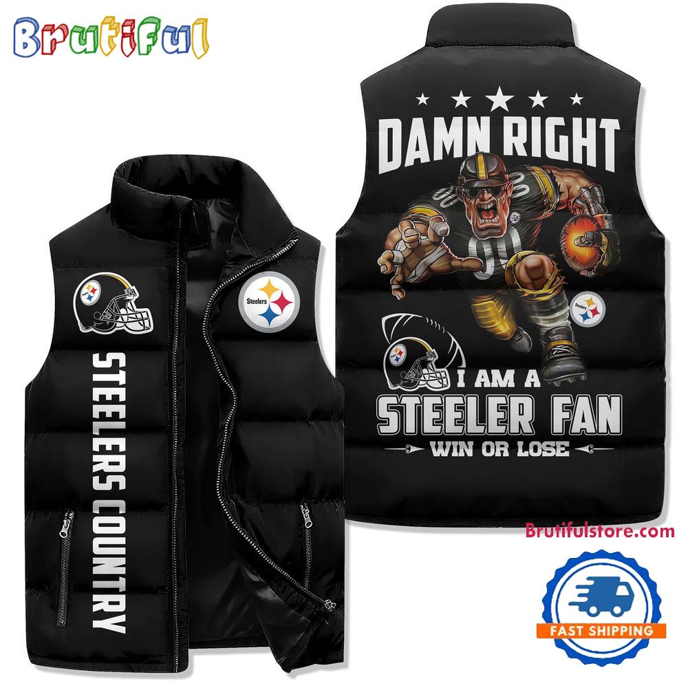 Pittsburgh Steelers Sporty Mascot Design Sleeveless Puffer Jacket