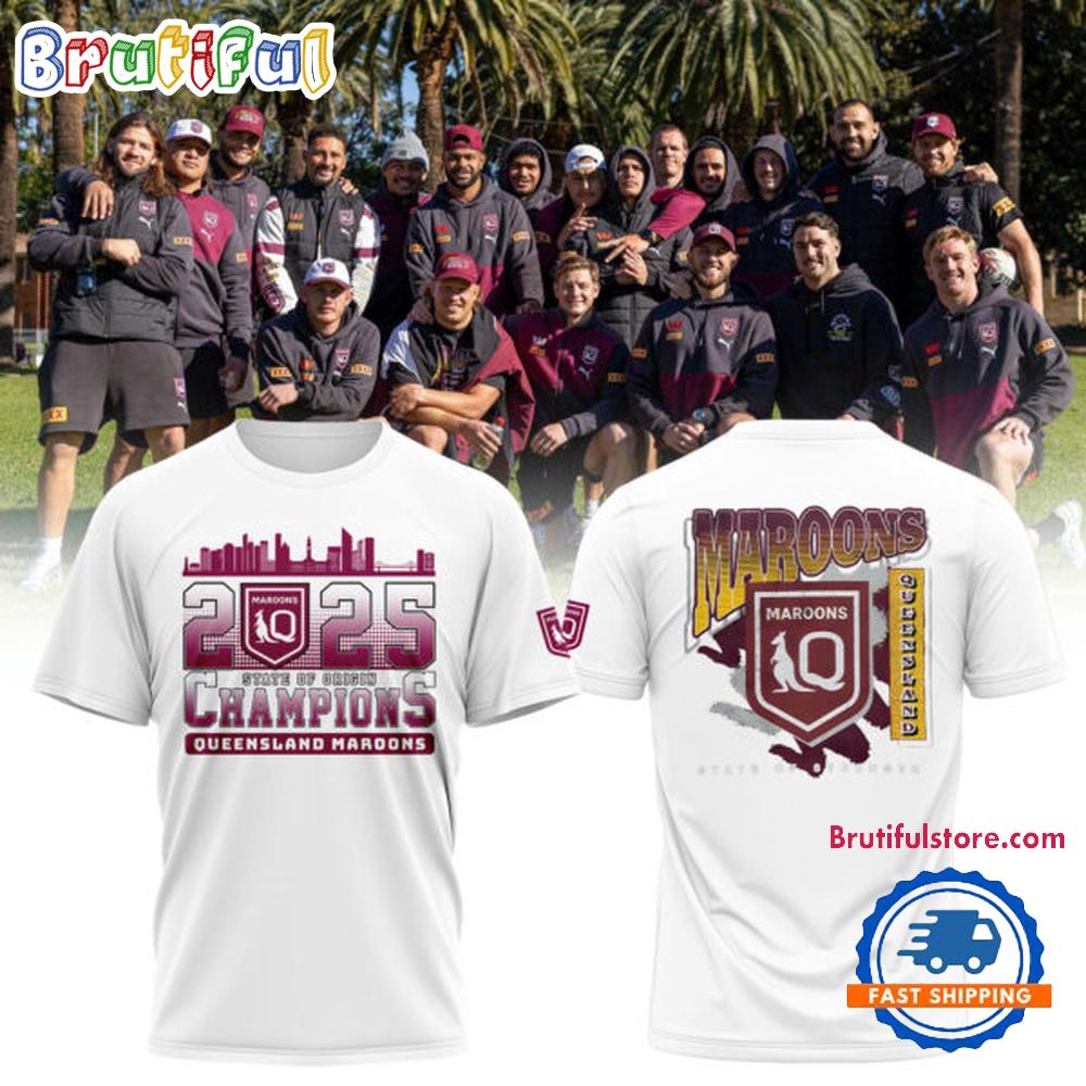 Queensland Maroons Champions No Luck Just Legacy 2025 White Shirt