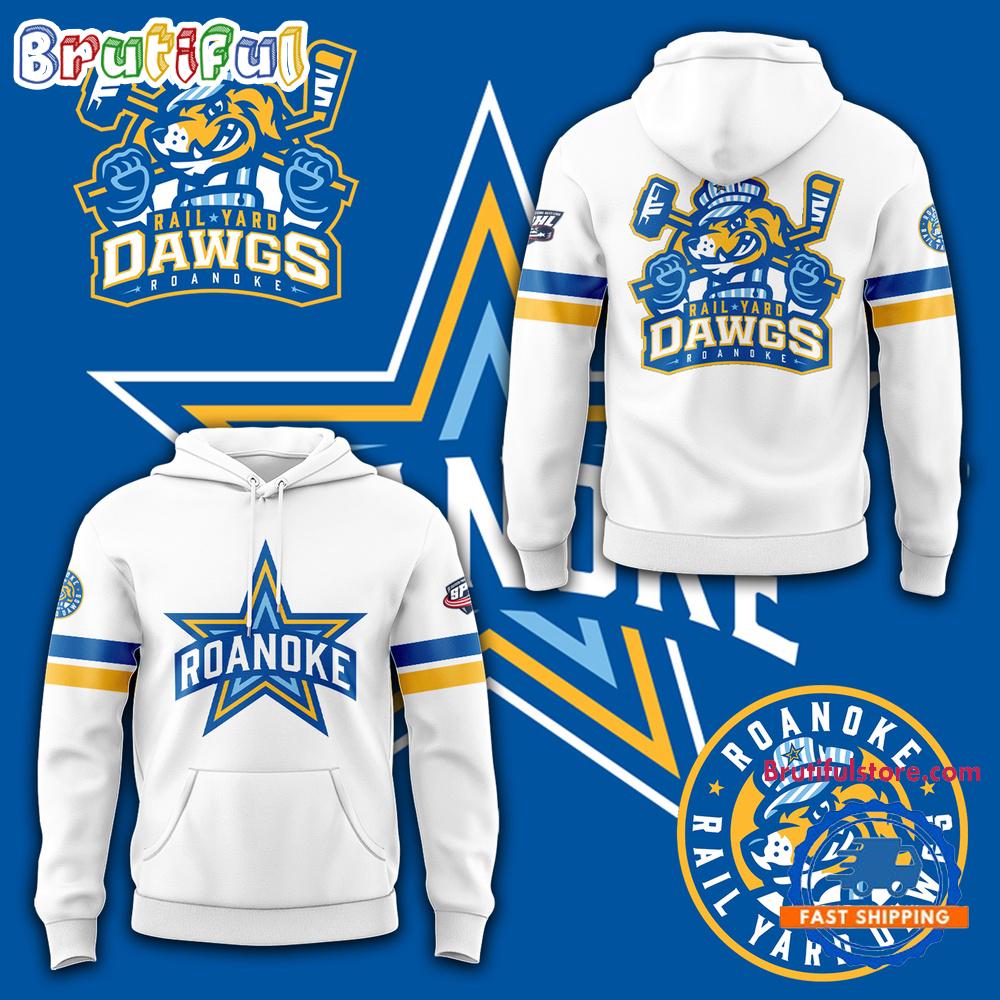 Roanoke Rail Yard Dawgs 2025 New Logo White Hoodie Shirt