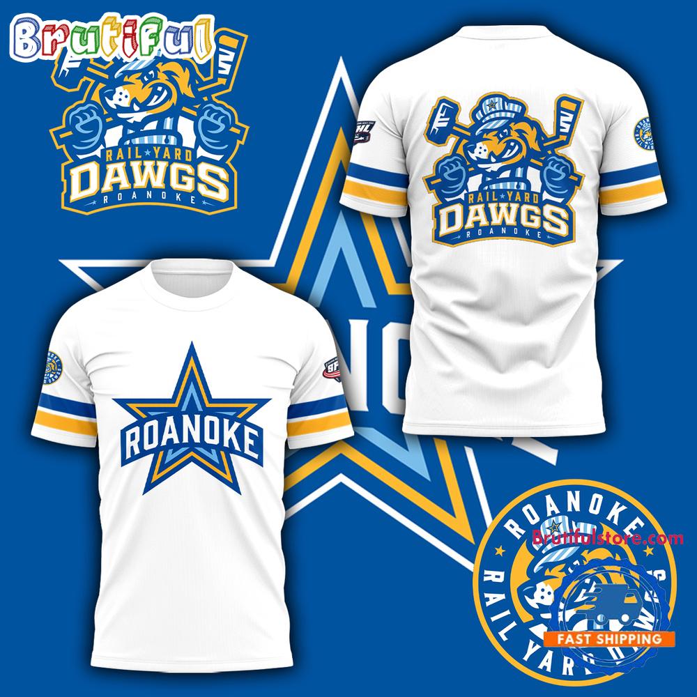 Roanoke Rail Yard Dawgs 2025 New Logo White T Shirt