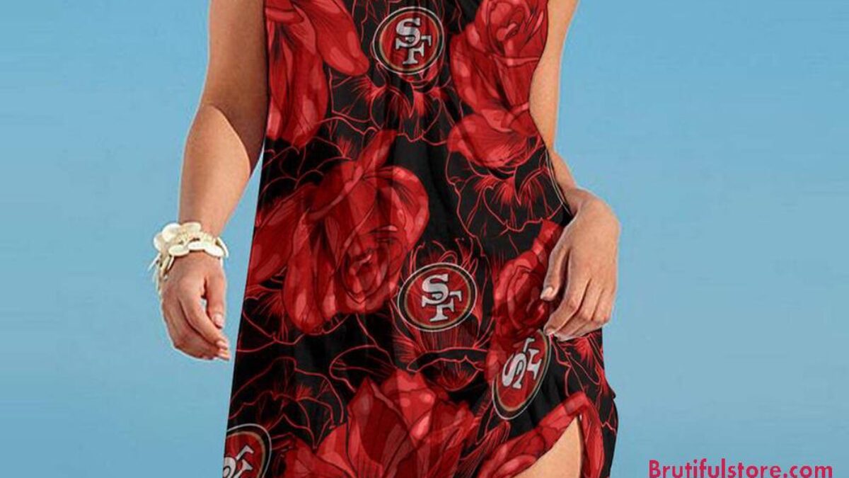 san francisco 49ers jersey dress San Francisco 49ers Flower Pattern Women's Summer Beach Sling Dress