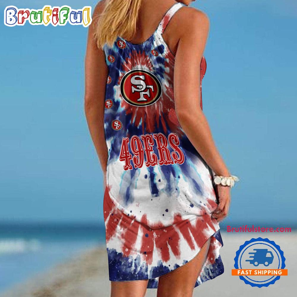 San Francisco 49ers Tie Dye Independence Day Women's Summer Beach Sling Dress